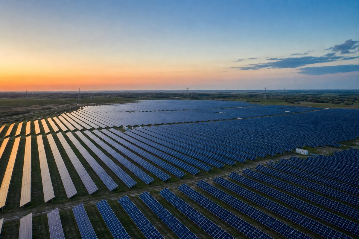 Solar energy farm aerial view
